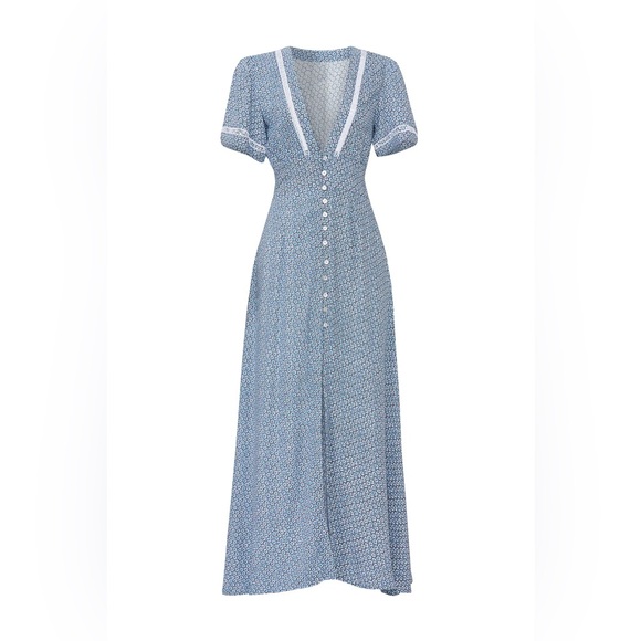 Cleobella Valentina Deep V button Front Short Sleeve Maxi Dress Women's Small - Picture 1 of 11